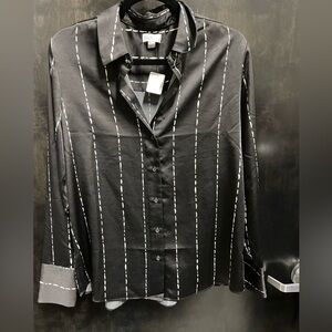 Nordstrom rack Black Button Down Shirt with White Stripes